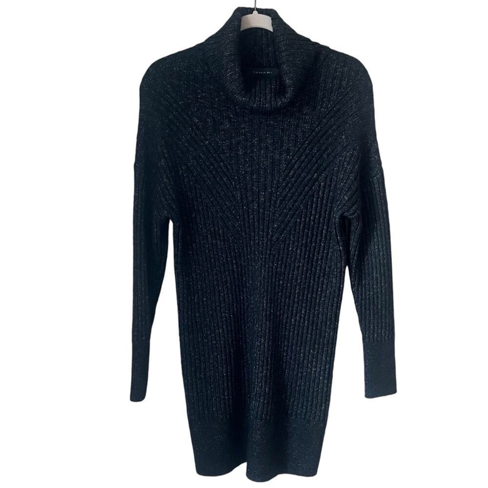 Tahari Sweater Dress Turtleneck Black and White Size Medium